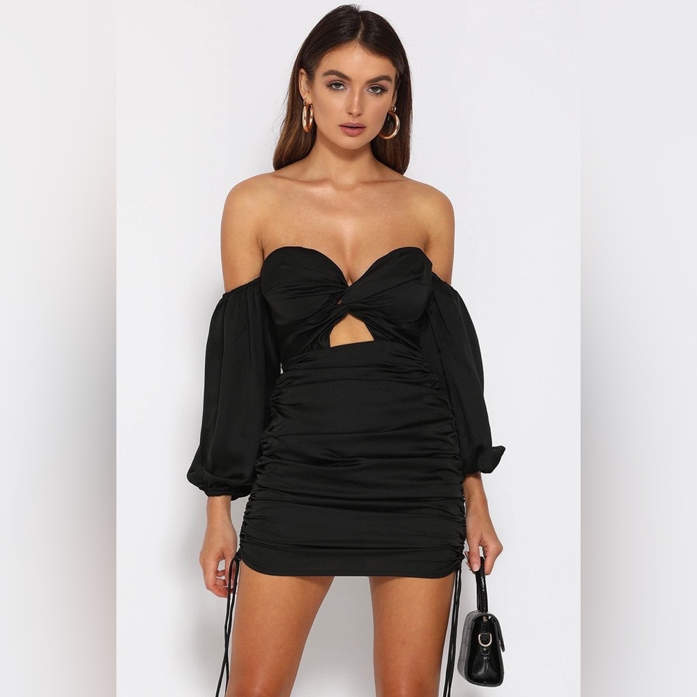 Runaway Pouffe Sleeve Mini Dress Black Size 6 US Ruched Cutout Cocktail Party